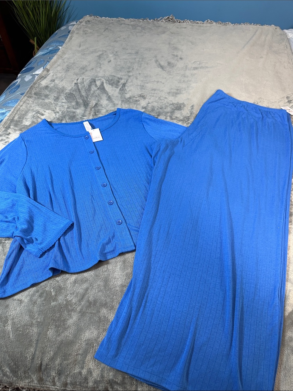 NWT Womens Auden Blue Ribbed Loungewear PJ Set SZ 3X